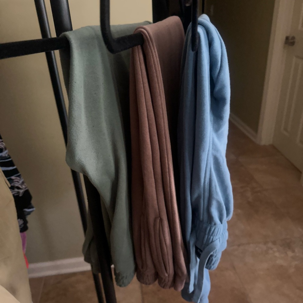 H&M Set of Three Soft Leggings in Green, Brown, and Blue